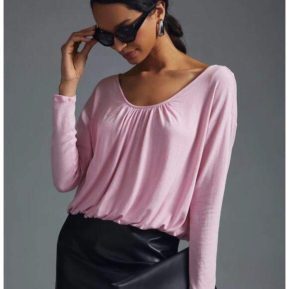 Maeve Bubble Hem Top Size S Pink Modal Long Sleeve Balletcore Anthropologie - Picture 5 of 13